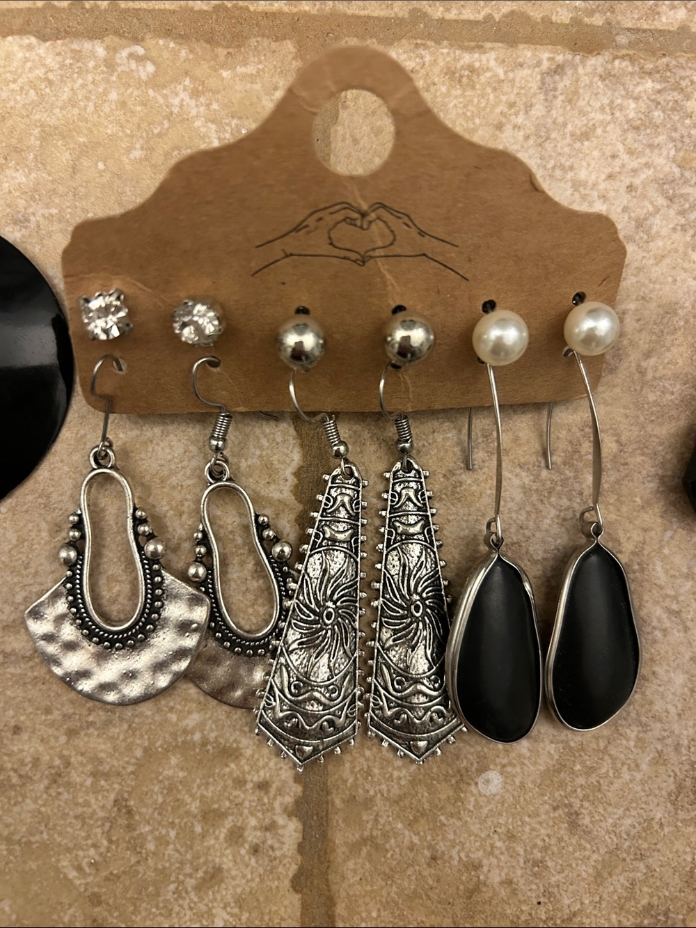 Black Silver Cuff Bracelet & 6 Pair Boho Dangle Earring Jewelry Lot